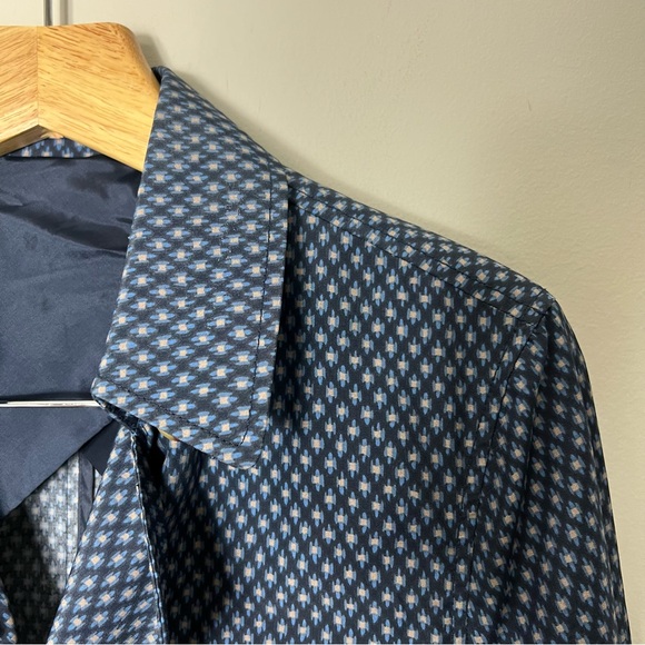 J. McLaughlin Geometric Belted Trench Coat Jacket Blue Button Front XL - Picture 5 of 12